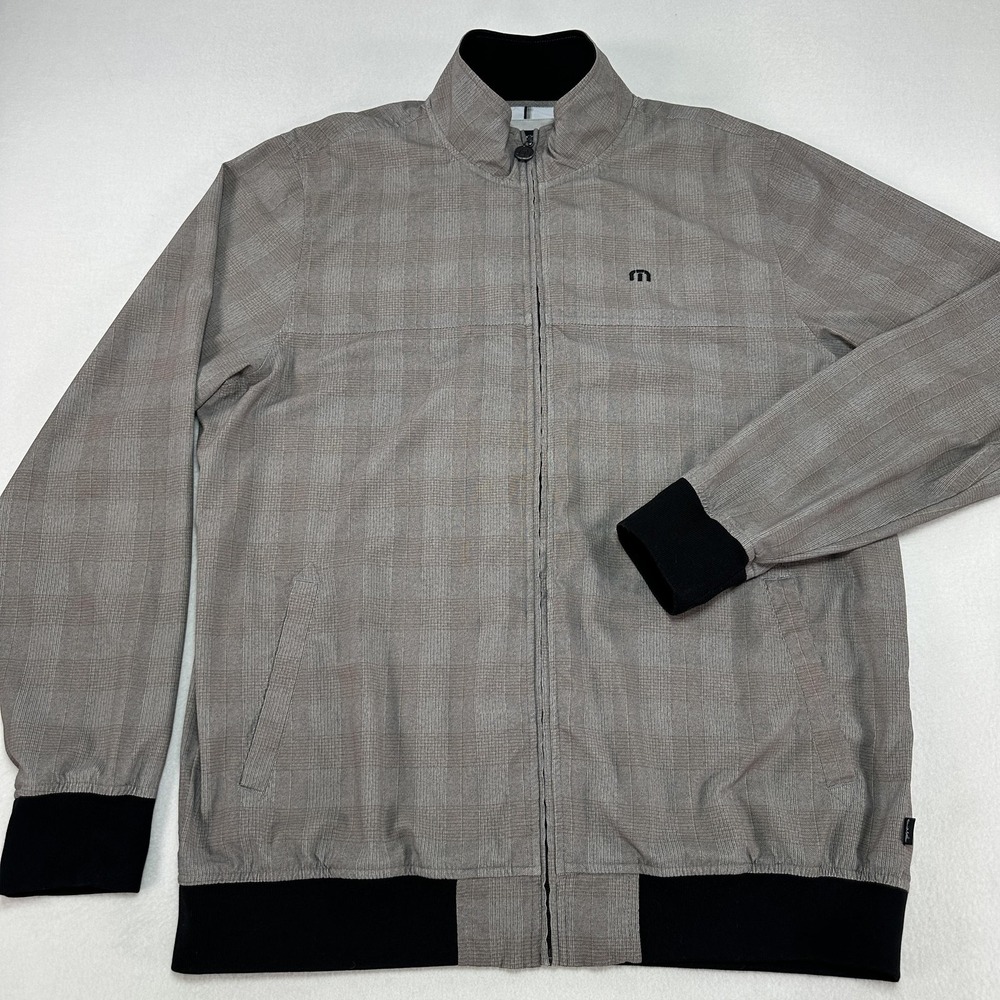 TravisMathew Track Jacket Mens XL Gray Plaid Full Zip Golf Lightweight Lined